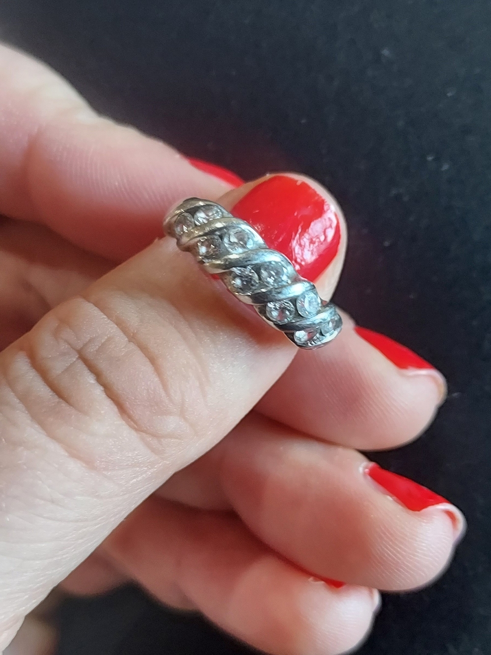 Sterling Silver Twisted Pavé Band Ring